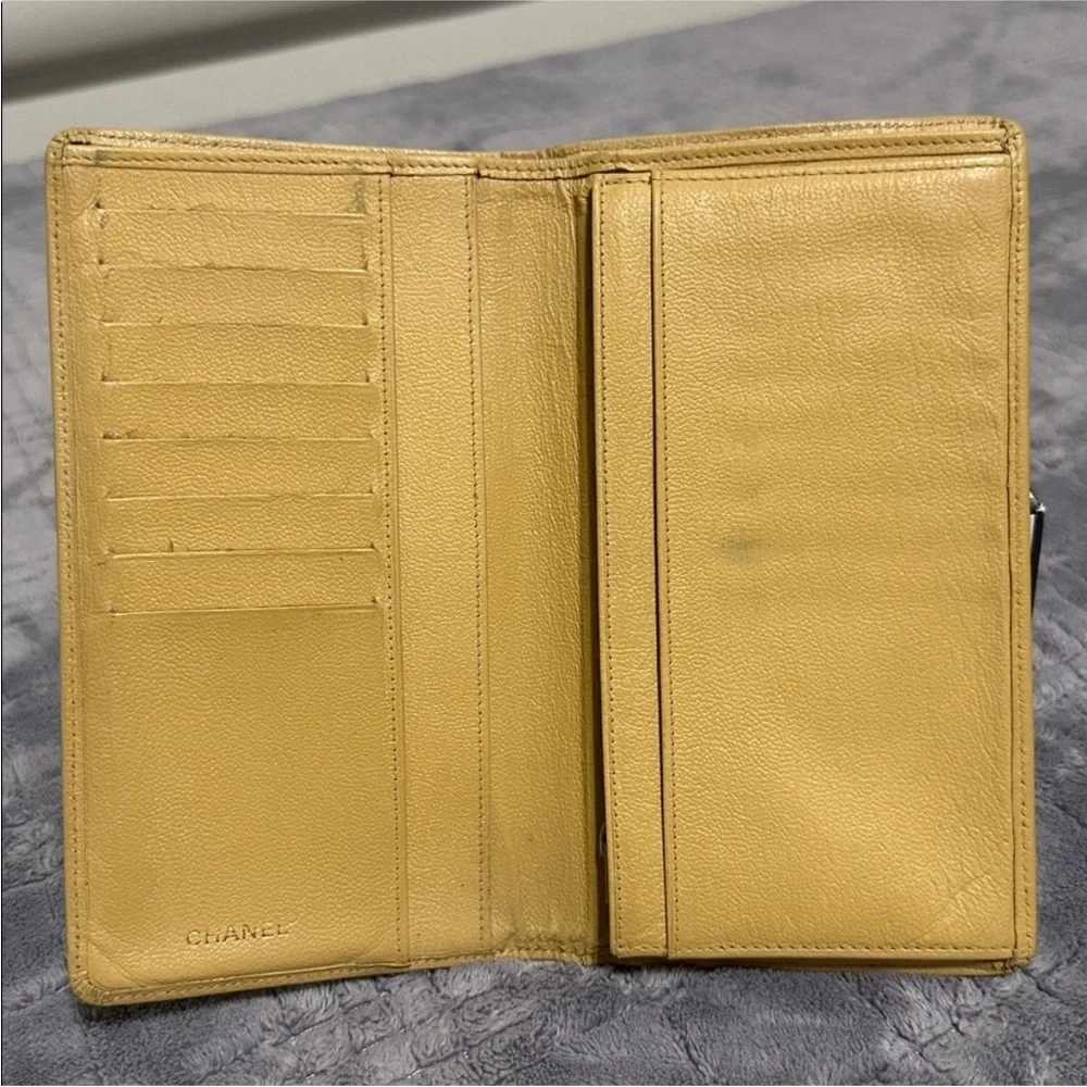 CHANEL Mustard Yellow Leather CC Logo Continental Wallet